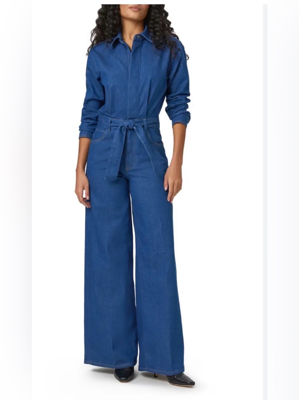 *NWT* Cameron Tie Waist Long Sleeve Wide Leg Denim Jumpsuit, size 10